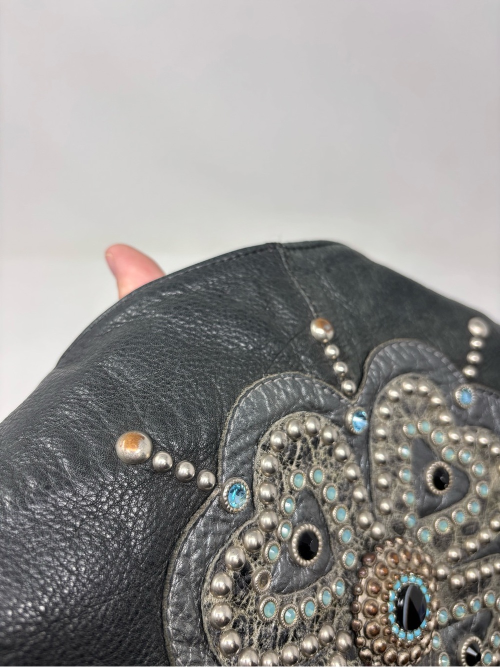 Leatherrock Black leather clover hobo bag purse - Picture 13 of 13